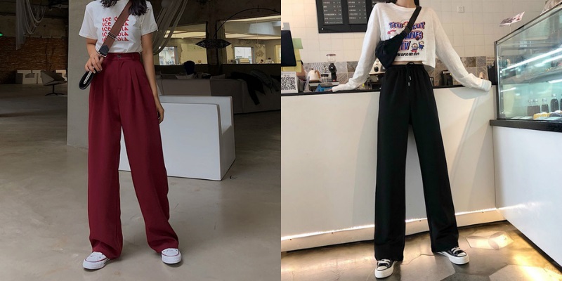 Phối quần tây ống rộng với áo thun