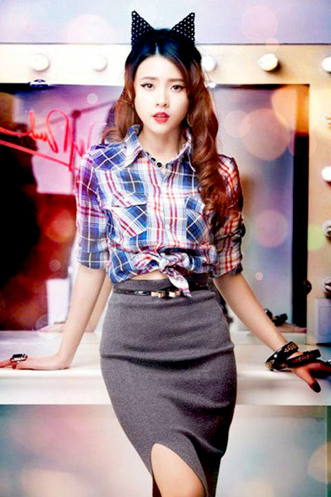 Chân váy bút chì cạp cao cho nữ béo bụng