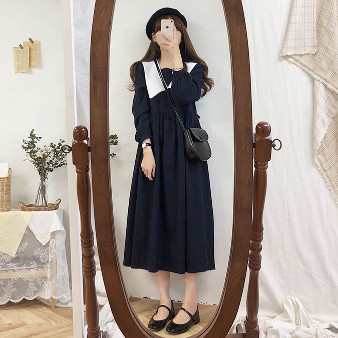 Đầm baby doll dễ thương với cổ thủy thủ