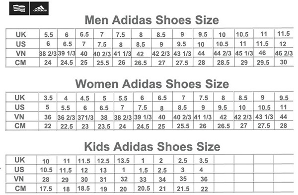 Bảng size giày Adidas cho cả nam và nữ