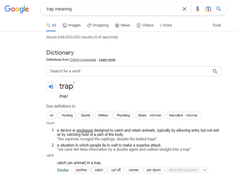 Từ khóa Trap là gì trên google được quan tâm khá lớn