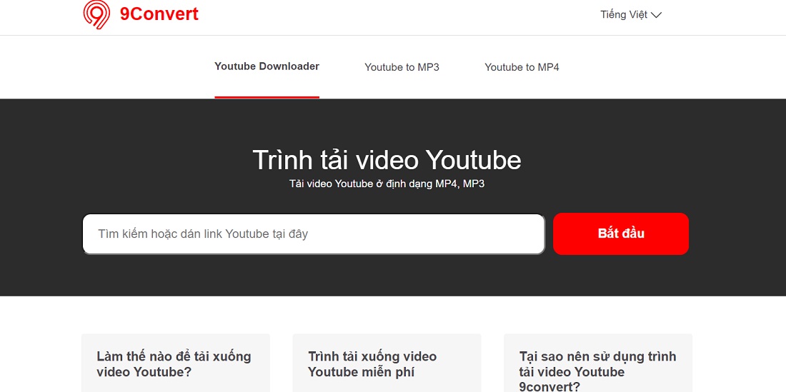 Tải video trên YouTube bằng 9convert