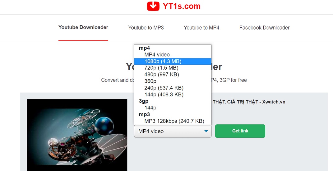Tải video trên YouTube bằng YT1s online