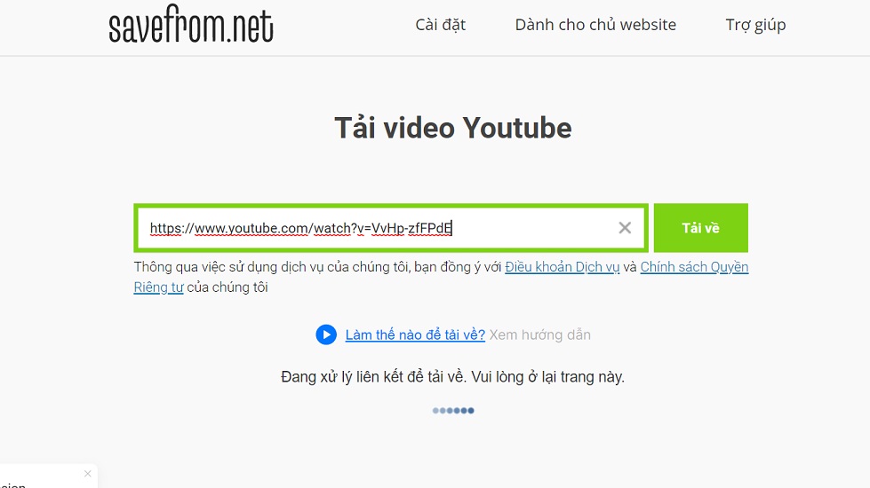 Tải video trên YouTube bằng SaveFrom