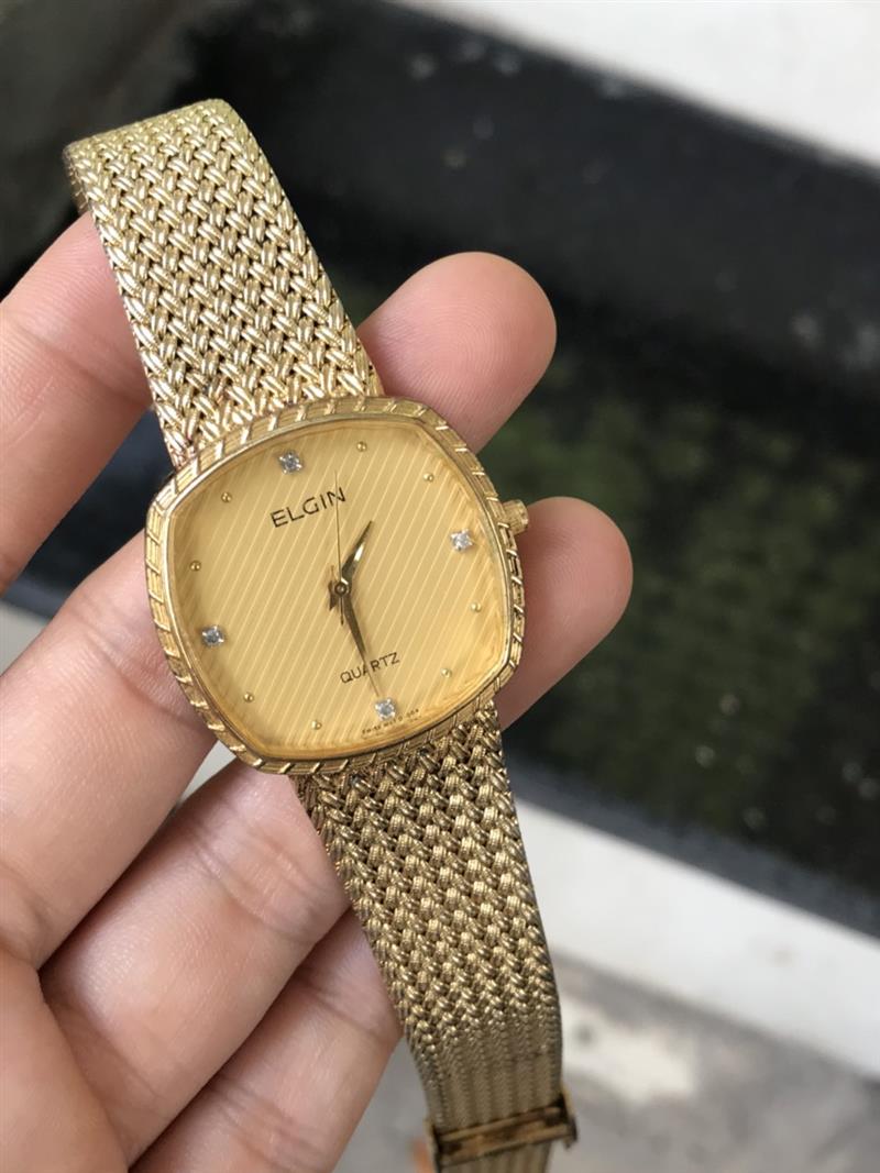 Đồng hồ Elgin Quartz Ladies 18k Gold-Plated Diamond Dress Watch