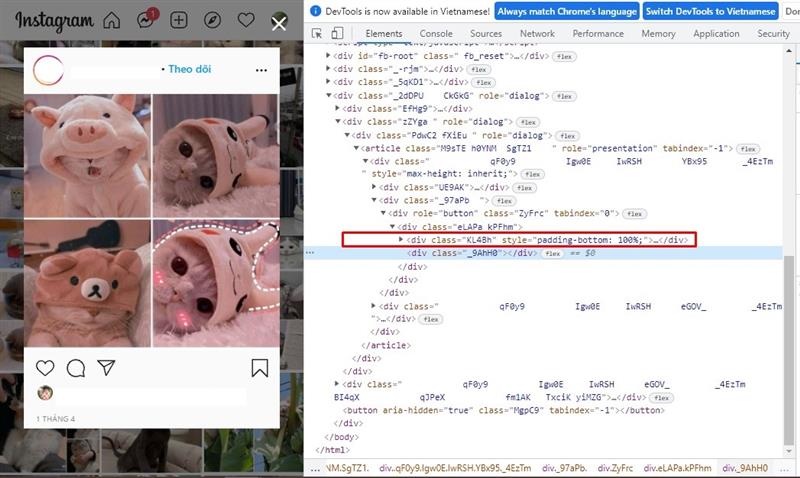 Tải ảnh Instagram bằng cách sử dụng nguồn trang F12