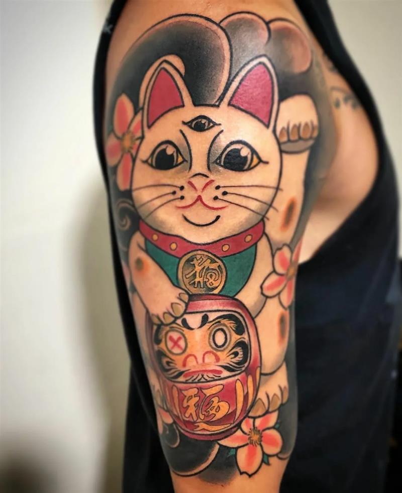 Hình xăm mèo thần Tài 